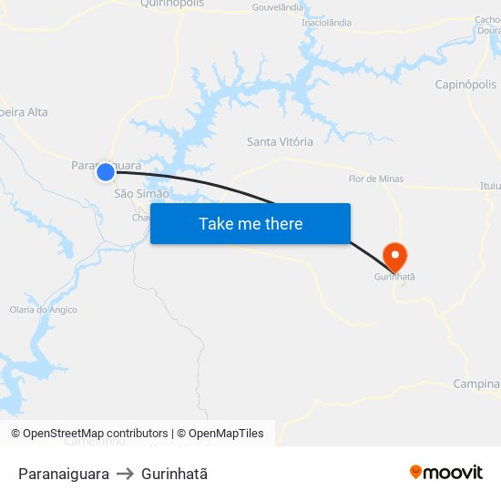 Paranaiguara to Gurinhatã map