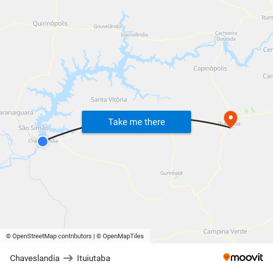 Chaveslandia to Ituiutaba map