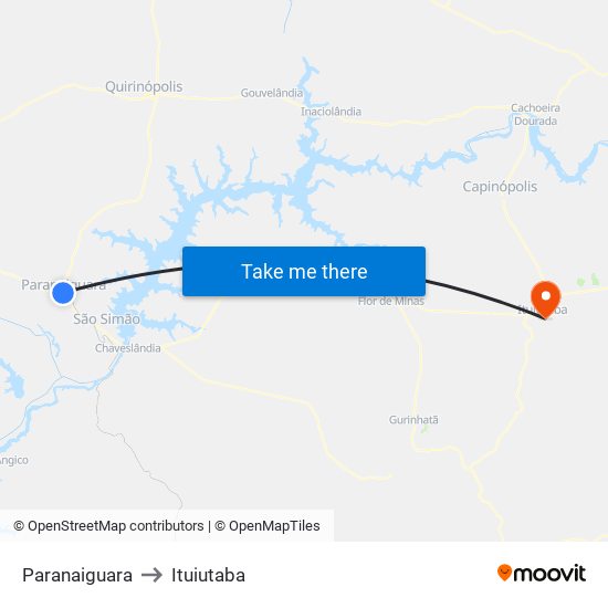 Paranaiguara to Ituiutaba map