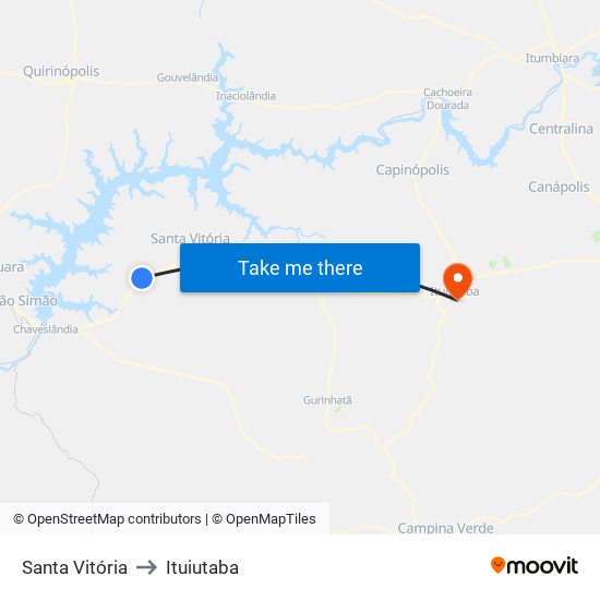 Santa Vitória to Ituiutaba map