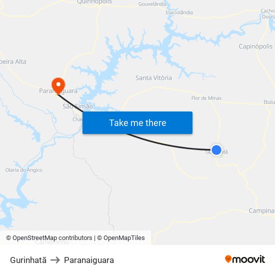 Gurinhatã to Paranaiguara map
