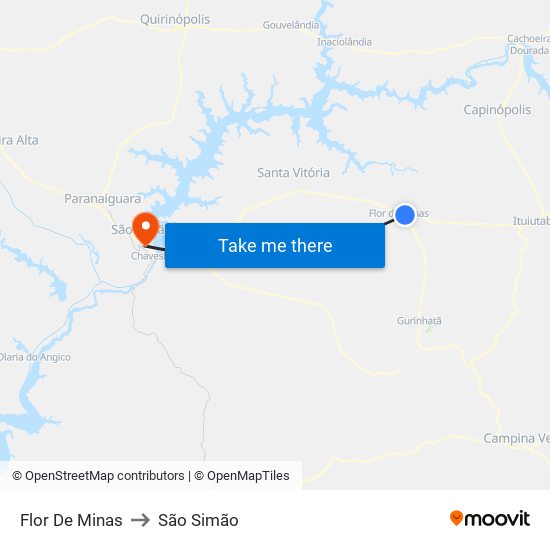 Flor De Minas to São Simão map