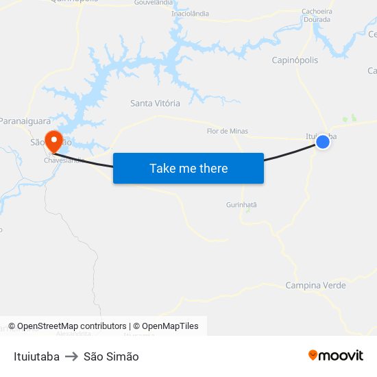 Ituiutaba to São Simão map