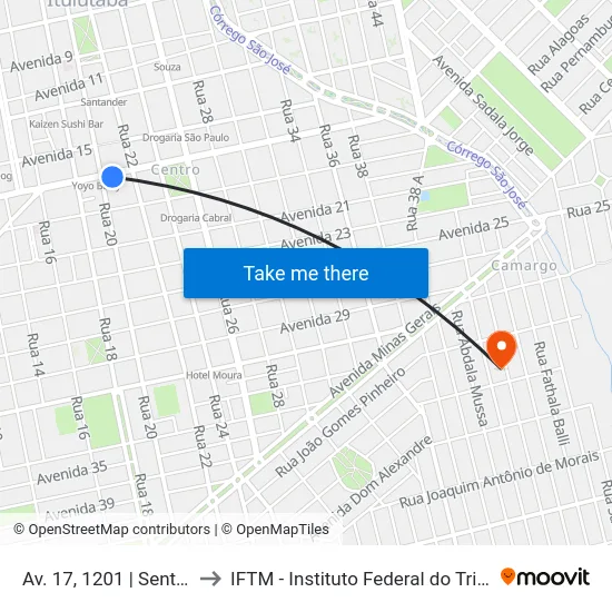 Av. 17, 1201 | Sentido Centro to IFTM - Instituto Federal do Triângulo Mineiro map