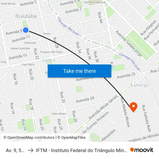 Av. 9, 550 to IFTM - Instituto Federal do Triângulo Mineiro map