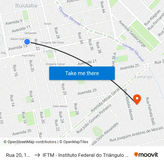 Rua 20, 1102 to IFTM - Instituto Federal do Triângulo Mineiro map
