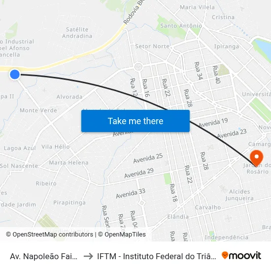Av. Napoleão Faissol, 101 to IFTM - Instituto Federal do Triângulo Mineiro map