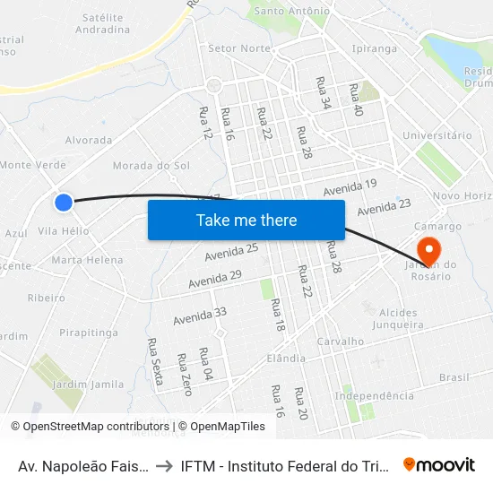 Av. Napoleão Faissol, 1468 to IFTM - Instituto Federal do Triângulo Mineiro map