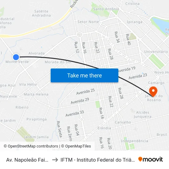 Av. Napoleão Faissol, 807 to IFTM - Instituto Federal do Triângulo Mineiro map