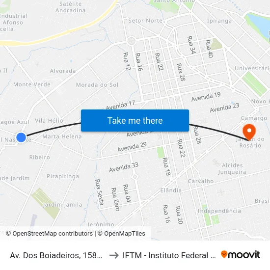 Av. Dos Boiadeiros, 1587 | Sacolão Maravilha to IFTM - Instituto Federal do Triângulo Mineiro map