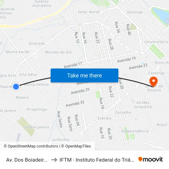 Av. Dos Boiadeiros, 1431 to IFTM - Instituto Federal do Triângulo Mineiro map