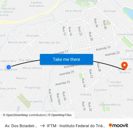 Av. Dos Boiadeiros, 1731 to IFTM - Instituto Federal do Triângulo Mineiro map