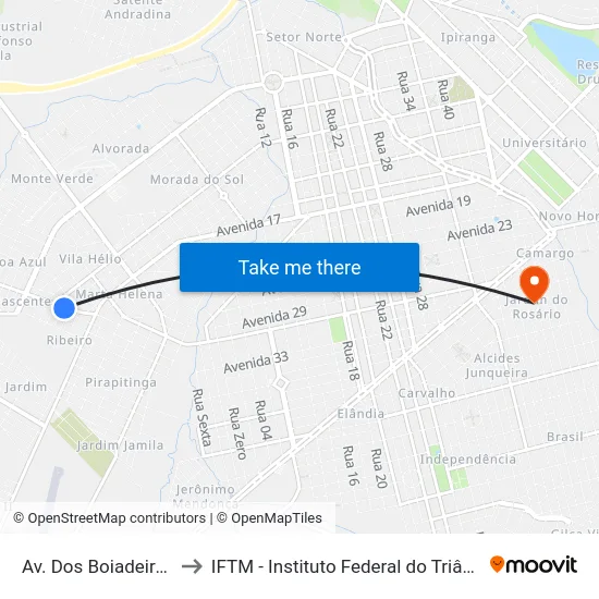 Av. Dos Boiadeiros, 1277 to IFTM - Instituto Federal do Triângulo Mineiro map