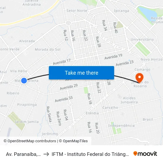 Av. Paranaíba, 3300 to IFTM - Instituto Federal do Triângulo Mineiro map