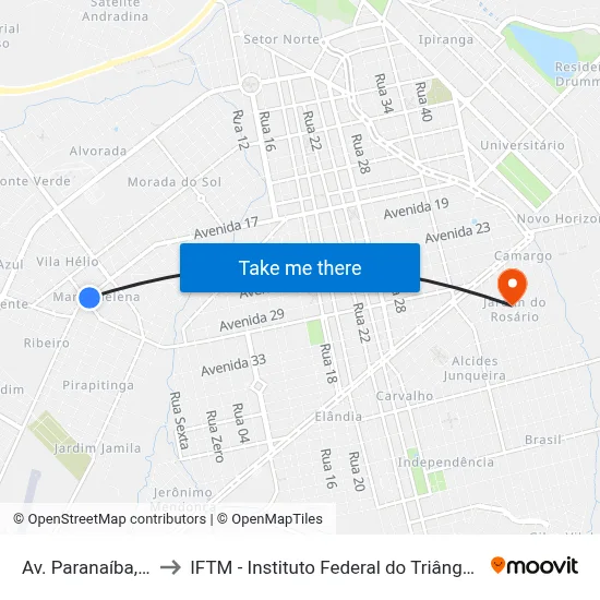 Av. Paranaíba, 3297 to IFTM - Instituto Federal do Triângulo Mineiro map