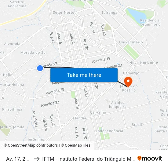 Av. 17, 2239 to IFTM - Instituto Federal do Triângulo Mineiro map