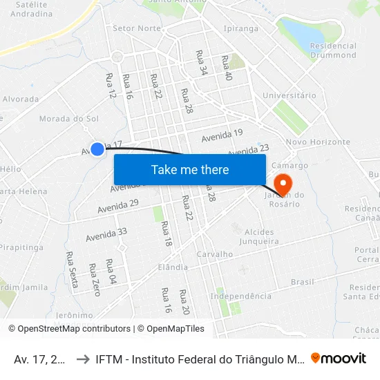 Av. 17, 2038 to IFTM - Instituto Federal do Triângulo Mineiro map