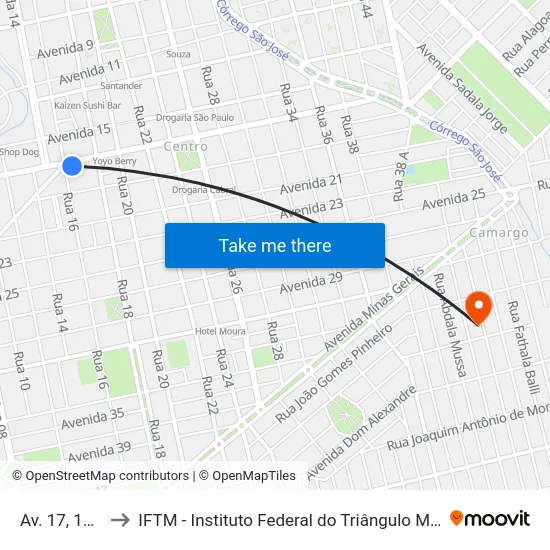 Av. 17, 1425 to IFTM - Instituto Federal do Triângulo Mineiro map