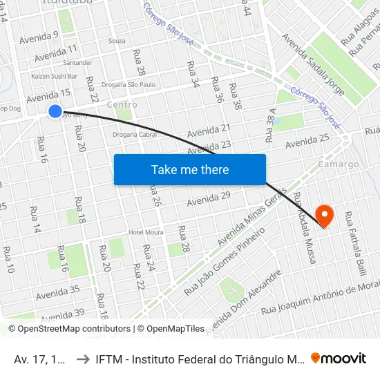 Av. 17, 1370 to IFTM - Instituto Federal do Triângulo Mineiro map