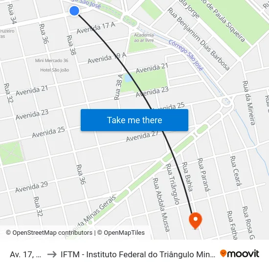 Av. 17, 96 to IFTM - Instituto Federal do Triângulo Mineiro map