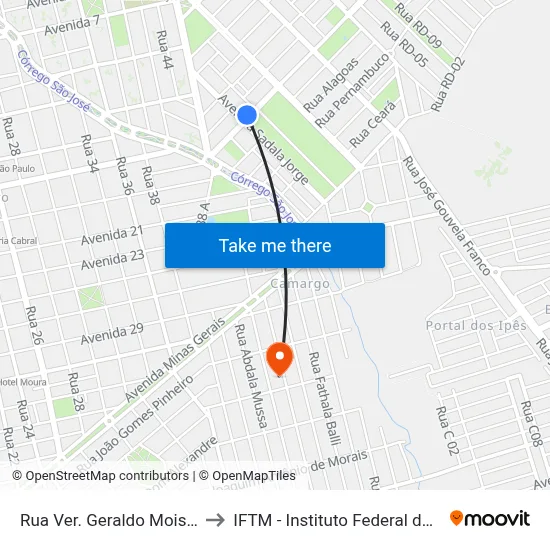 Rua Ver. Geraldo Moisés Da Silva, 630 to IFTM - Instituto Federal do Triângulo Mineiro map