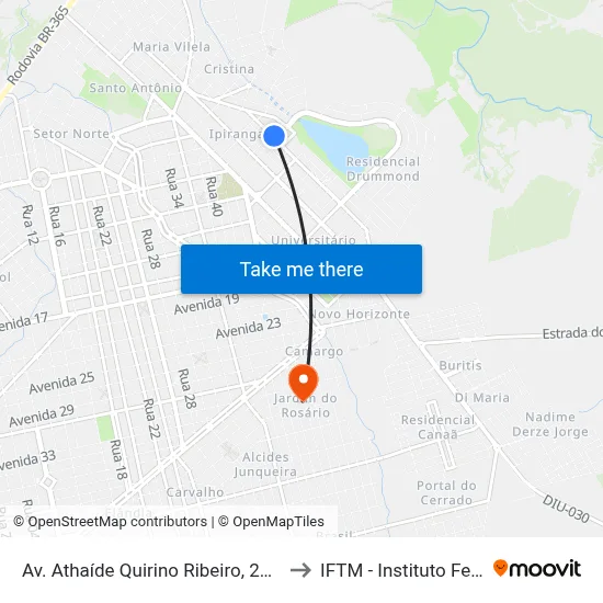 Av. Athaíde Quirino Ribeiro, 289 | Ponto Final Da Linha 01 No São José to IFTM - Instituto Federal do Triângulo Mineiro map