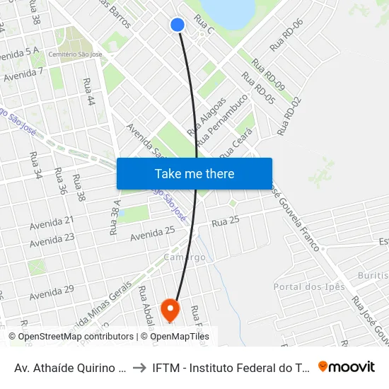 Av. Athaíde Quirino Ribeiro, 711 to IFTM - Instituto Federal do Triângulo Mineiro map