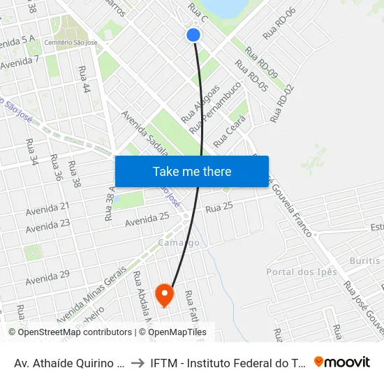 Av. Athaíde Quirino Ribeiro, 945 to IFTM - Instituto Federal do Triângulo Mineiro map