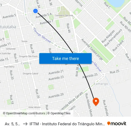 Av. 5, 550 to IFTM - Instituto Federal do Triângulo Mineiro map