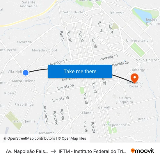 Av. Napoleão Faissol, 1863 to IFTM - Instituto Federal do Triângulo Mineiro map