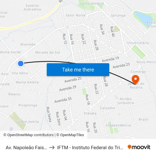 Av. Napoleão Faissol, 1469 to IFTM - Instituto Federal do Triângulo Mineiro map