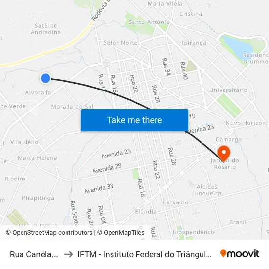 Rua Canela, 143 to IFTM - Instituto Federal do Triângulo Mineiro map