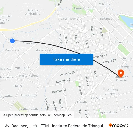 Av. Dos Ipês, 493 to IFTM - Instituto Federal do Triângulo Mineiro map
