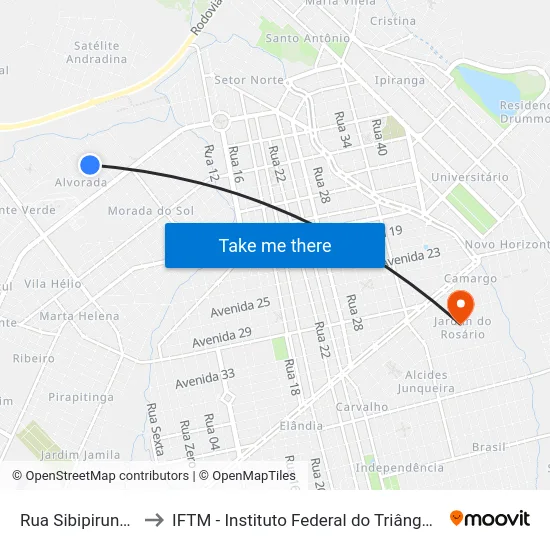 Rua Sibipiruna, 855 to IFTM - Instituto Federal do Triângulo Mineiro map