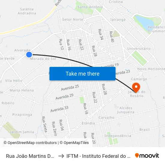 Rua João Martins De Andrade, 50 to IFTM - Instituto Federal do Triângulo Mineiro map