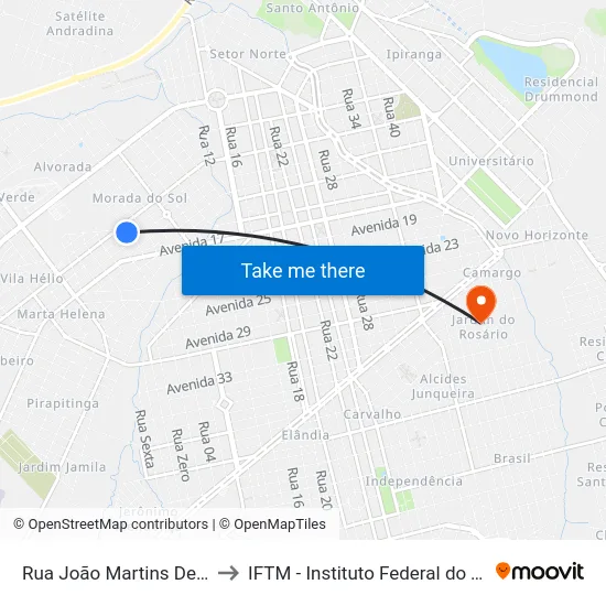 Rua João Martins De Andrade, 120 to IFTM - Instituto Federal do Triângulo Mineiro map