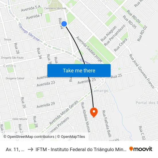 Av. 11, 63 to IFTM - Instituto Federal do Triângulo Mineiro map