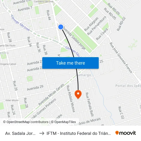 Av. Sadala Jorge, 162 to IFTM - Instituto Federal do Triângulo Mineiro map