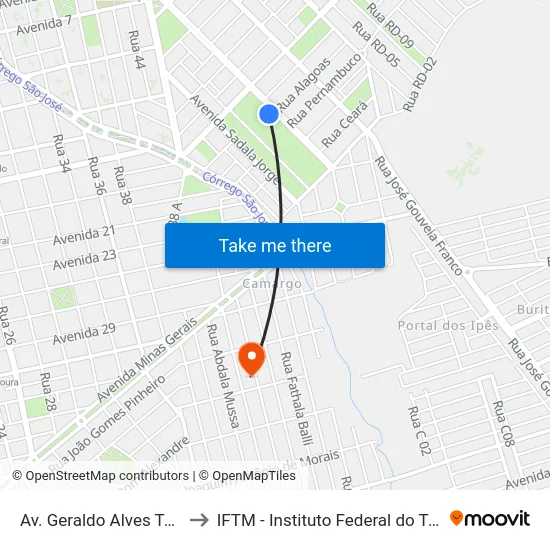 Av. Geraldo Alves Tavares, 2000 to IFTM - Instituto Federal do Triângulo Mineiro map