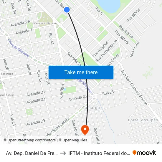 Av. Dep. Daniel De Freitas Barros, 130 to IFTM - Instituto Federal do Triângulo Mineiro map