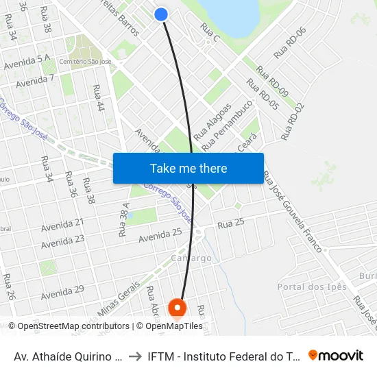 Av. Athaíde Quirino Ribeiro, 470 to IFTM - Instituto Federal do Triângulo Mineiro map