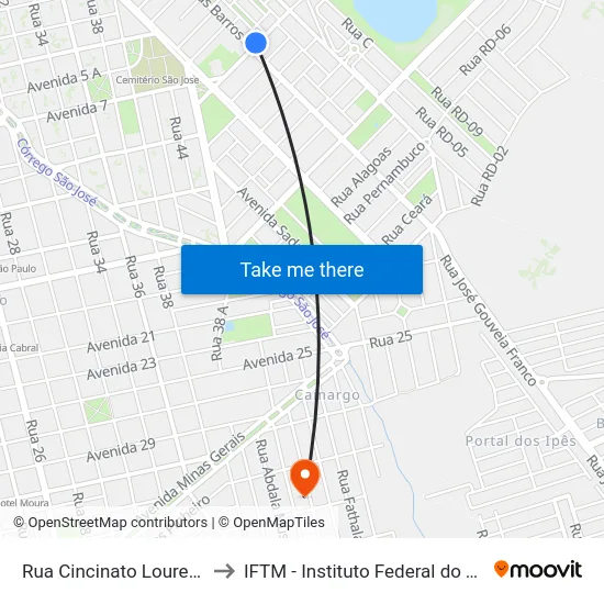 Rua Cincinato Lourenço Freire, 27 to IFTM - Instituto Federal do Triângulo Mineiro map