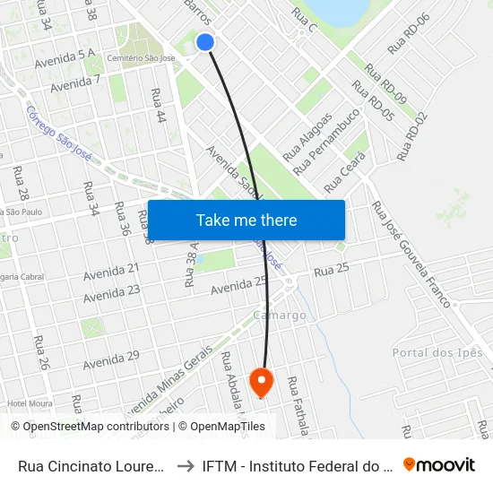 Rua Cincinato Lourenço Freire, 295 to IFTM - Instituto Federal do Triângulo Mineiro map
