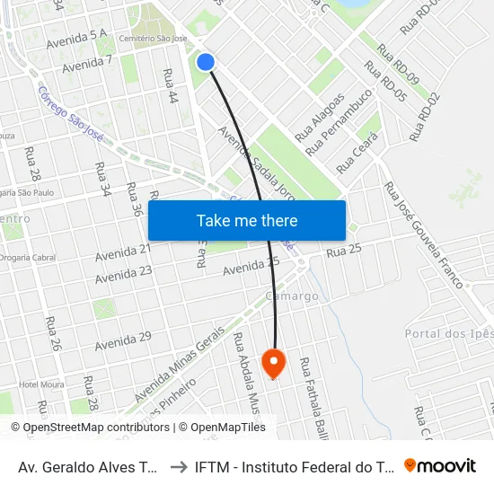 Av. Geraldo Alves Tavares, 1328 to IFTM - Instituto Federal do Triângulo Mineiro map