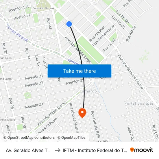 Av. Geraldo Alves Tavares, 1510 to IFTM - Instituto Federal do Triângulo Mineiro map