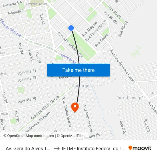 Av. Geraldo Alves Tavares, 1706 to IFTM - Instituto Federal do Triângulo Mineiro map
