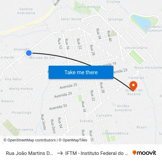 Rua João Martins De Andrade, 51 to IFTM - Instituto Federal do Triângulo Mineiro map