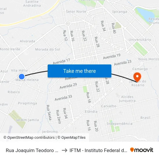 Rua Joaquim Teodoro De Carvalho, 1701 to IFTM - Instituto Federal do Triângulo Mineiro map