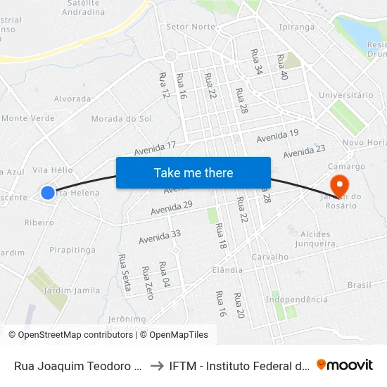 Rua Joaquim Teodoro De Carvalho, 1801 to IFTM - Instituto Federal do Triângulo Mineiro map