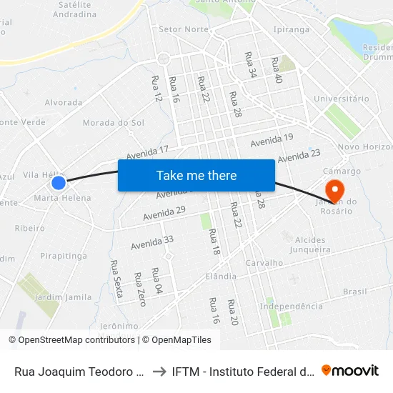 Rua Joaquim Teodoro De Carvalho, 1541 to IFTM - Instituto Federal do Triângulo Mineiro map